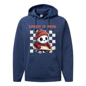 Funny Halloween Creep It Real Spooky Ghost Fall Season Gift Performance Fleece Hoodie