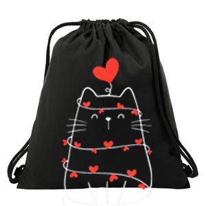 Funny Heart Cat ValentineS Day Heart Cat Lover Valentine Drawstring Bag