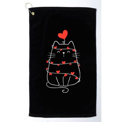 Funny Heart Cat ValentineS Day Heart Cat Lover Valentine Platinum Collection Golf Towel