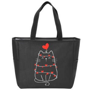 Funny Heart Cat ValentineS Day Heart Cat Lover Valentine Zip Tote Bag