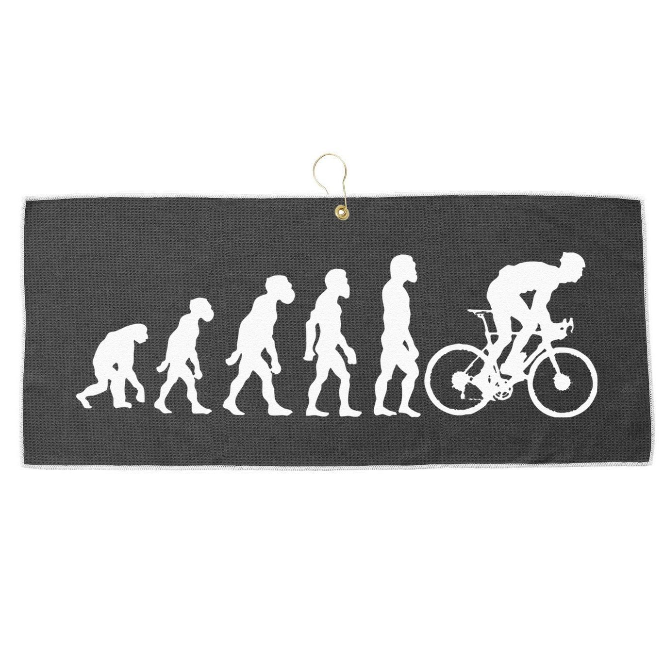 Funny Human Cycling Evolution Athlete Bike Cyclist Biker Large Microfiber Waffle Golf Towel