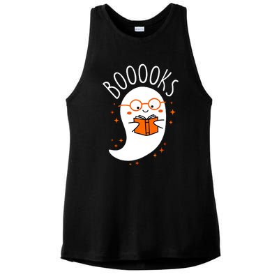 Funny Halloween Cute Ghost Book Reading School Teacher Gift Ladies PosiCharge Tri-Blend Wicking Tank