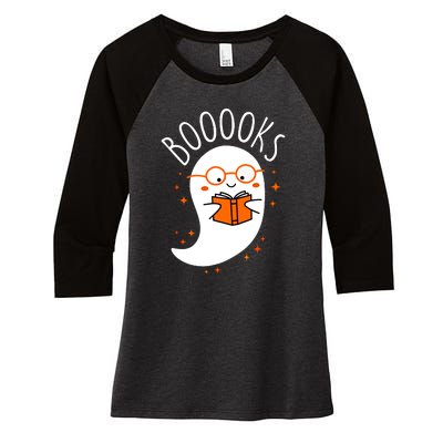 Funny Halloween Cute Ghost Book Reading School Teacher Gift Women's Tri-Blend 3/4-Sleeve Raglan Shirt