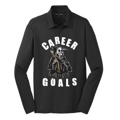 Funny Halloween Career Goals Grim Reaper Silk Touch Performance Long Sleeve Polo