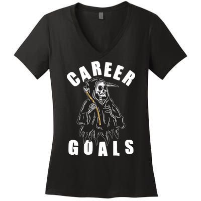 Funny Halloween Career Goals Grim Reaper Women's V-Neck T-Shirt