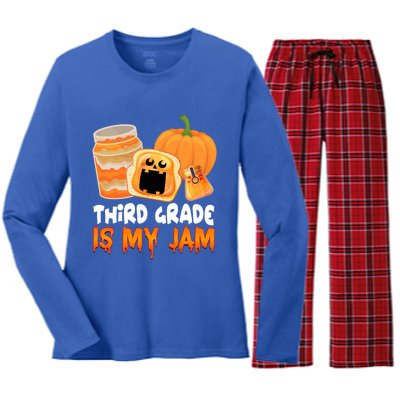 Funny Halloween Costume Team Third Grade Is My Jam 3Rd Grade Great Gift Women's Long Sleeve Flannel Pajama Set 