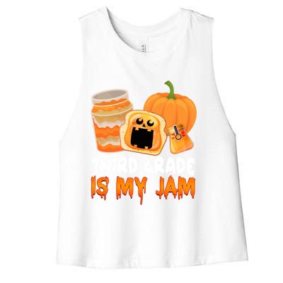 Funny Halloween Costume Team Third Grade Is My Jam 3Rd Grade Great Gift Women's Racerback Cropped Tank