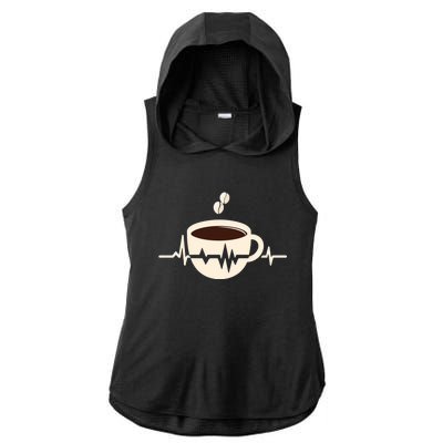 Funny Heartbeat Coffee Coffee Cup Frequency Ladies PosiCharge Tri-Blend Wicking Draft Hoodie Tank