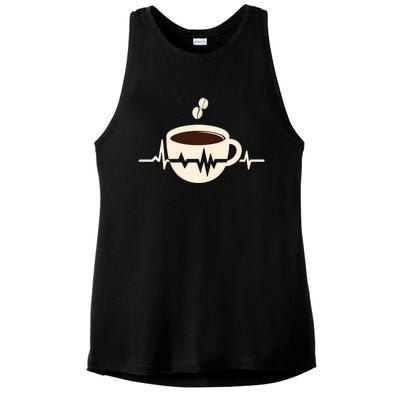 Funny Heartbeat Coffee Coffee Cup Frequency Ladies PosiCharge Tri-Blend Wicking Tank