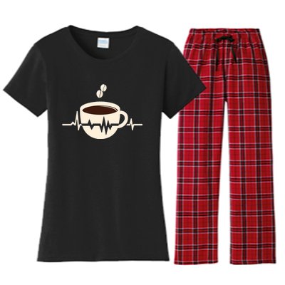 Funny Heartbeat Coffee Coffee Cup Frequency Women's Flannel Pajama Set