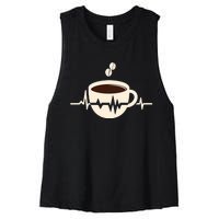 Funny Heartbeat Coffee Coffee Cup Frequency Women's Racerback Cropped Tank