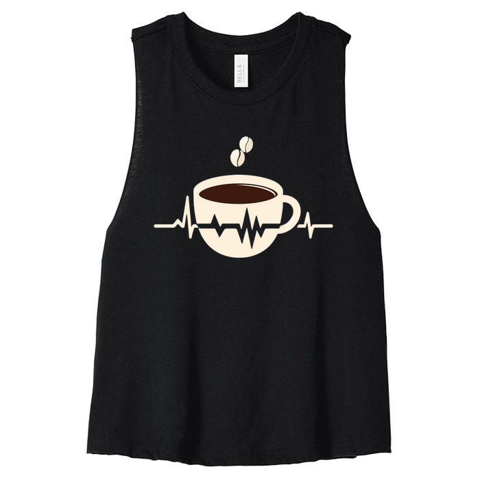 Funny Heartbeat Coffee Coffee Cup Frequency Women's Racerback Cropped Tank