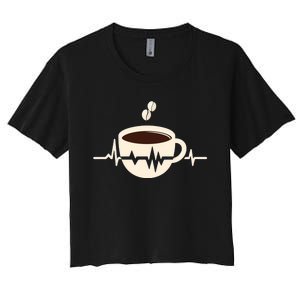 Funny Heartbeat Coffee Coffee Cup Frequency Women's Crop Top Tee