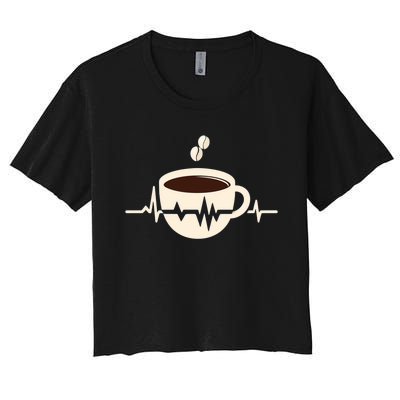 Funny Heartbeat Coffee Coffee Cup Frequency Women's Crop Top Tee