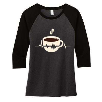 Funny Heartbeat Coffee Coffee Cup Frequency Women's Tri-Blend 3/4-Sleeve Raglan Shirt