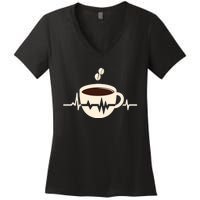 Funny Heartbeat Coffee Coffee Cup Frequency Women's V-Neck T-Shirt