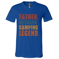 Father Husband Camping Legend Vintage Camper Fathers Day Gift V-Neck T-Shirt