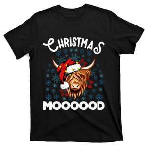 Festive Highland Cow Santa Hat for Cow Lovers T-Shirt