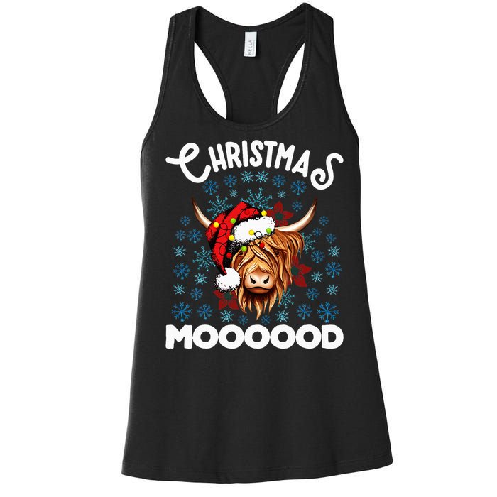 Festive Highland Cow Santa Hat for Cow Lovers Women's Racerback Tank