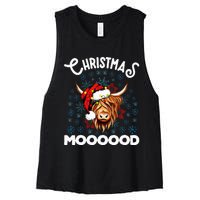 Festive Highland Cow Santa Hat for Cow Lovers Women's Racerback Cropped Tank