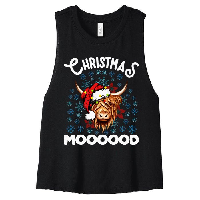 Festive Highland Cow Santa Hat for Cow Lovers Women's Racerback Cropped Tank