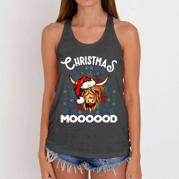 Festive Highland Cow Santa Hat for Cow Lovers Women's Knotted Racerback Tank