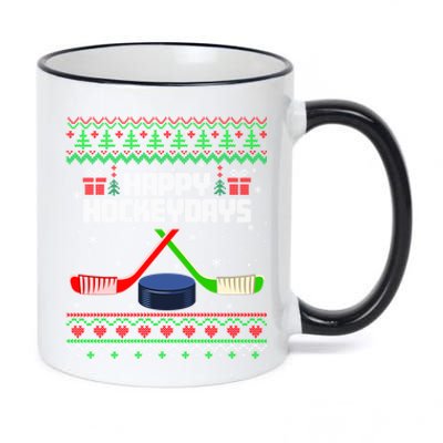 Funny Hockey Christmas Ugly Sweater Hockey Xmas Tree Lights Gift 11oz Black Color Changing Mug