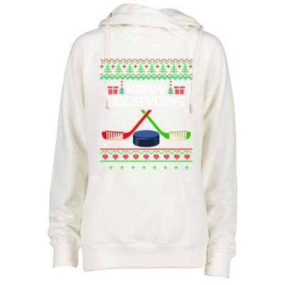 Funny Hockey Christmas Ugly Sweater Hockey Xmas Tree Lights Gift Womens Funnel Neck Pullover Hood