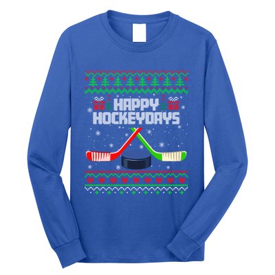 Funny Hockey Christmas Ugly Sweater Hockey Xmas Tree Lights Gift Long Sleeve Shirt