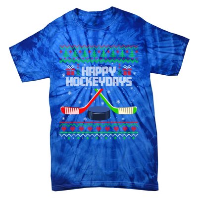 Funny Hockey Christmas Ugly Sweater Hockey Xmas Tree Lights Gift Tie-Dye T-Shirt