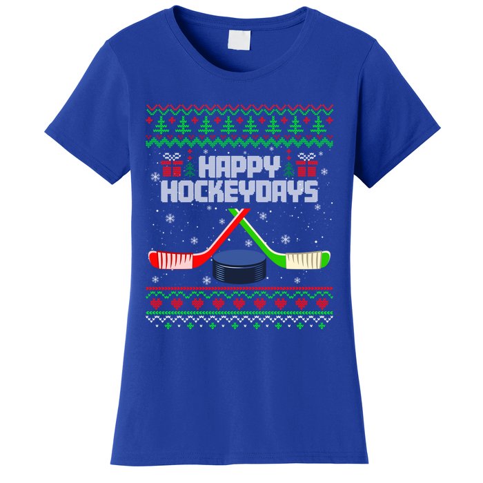 Funny Hockey Christmas Ugly Sweater Hockey Xmas Tree Lights Gift Women's T-Shirt