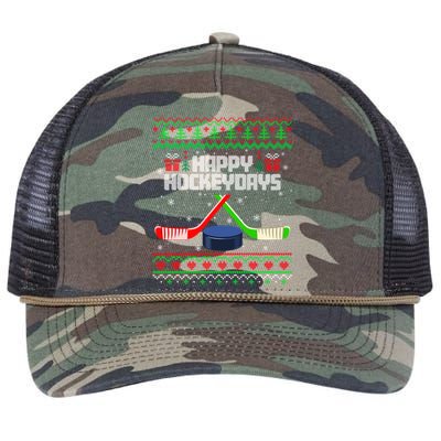 Funny Hockey Christmas Ugly Sweater Hockey Xmas Tree Lights Gift Retro Rope Trucker Hat Cap