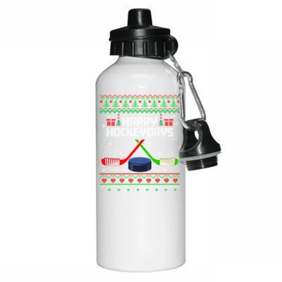 Funny Hockey Christmas Ugly Sweater Hockey Xmas Tree Lights Gift Aluminum Water Bottle 