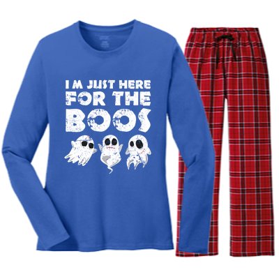 Funny Halloween Cute Gift Im Just Here For The Boos Great Gift Women's Long Sleeve Flannel Pajama Set 