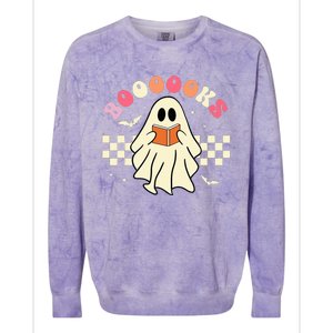 Funny Halloween Cute Ghost Book Reading School Teacher Retro Colorblast Crewneck Sweatshirt