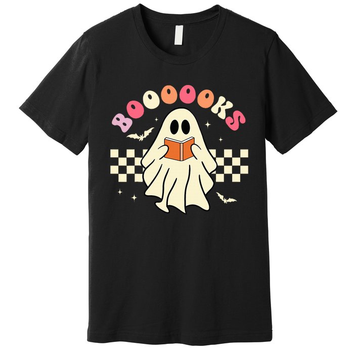 Funny Halloween Cute Ghost Book Reading School Teacher Retro Premium T-Shirt