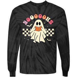 Funny Halloween Cute Ghost Book Reading School Teacher Retro Tie-Dye Long Sleeve Shirt