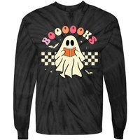 Funny Halloween Cute Ghost Book Reading School Teacher Retro Tie-Dye Long Sleeve Shirt