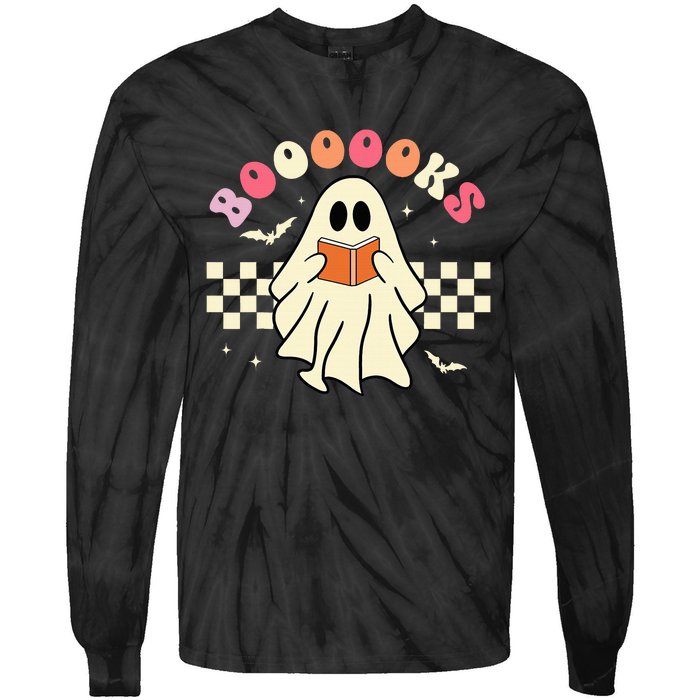 Funny Halloween Cute Ghost Book Reading School Teacher Retro Tie-Dye Long Sleeve Shirt