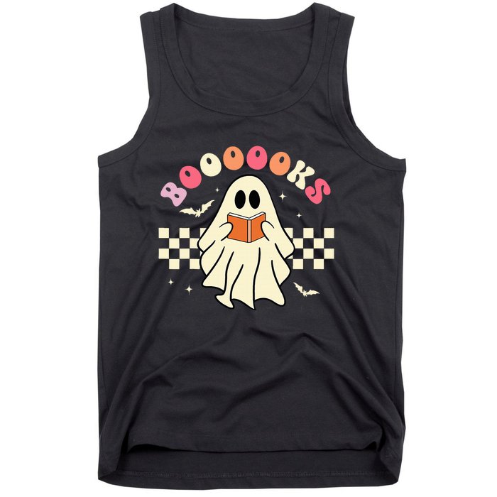 Funny Halloween Cute Ghost Book Reading School Teacher Retro Tank Top