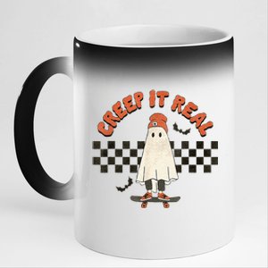 Funny Halloween Creep It Real Retro Skateboarding Ghost 11oz Black Color Changing Mug