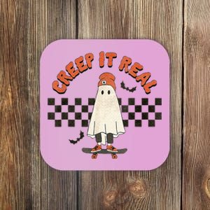 Funny Halloween Creep It Real Retro Skateboarding Ghost Coaster