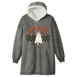 Funny Halloween Creep It Real Retro Skateboarding Ghost Hooded Wearable Blanket