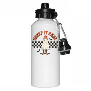 Funny Halloween Creep It Real Retro Skateboarding Ghost Aluminum Water Bottle