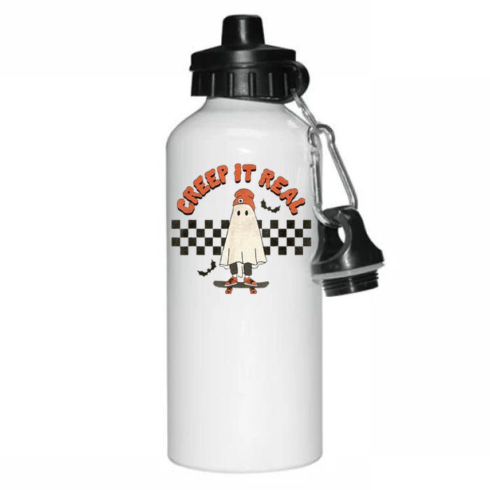 Funny Halloween Creep It Real Retro Skateboarding Ghost Aluminum Water Bottle