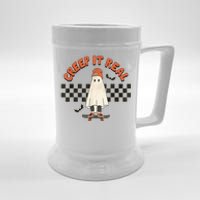 Funny Halloween Creep It Real Retro Skateboarding Ghost Beer Stein