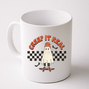 Funny Halloween Creep It Real Retro Skateboarding Ghost Coffee Mug