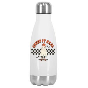 Funny Halloween Creep It Real Retro Skateboarding Ghost Stainless Steel Insulated Water Bottle