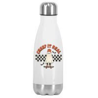 Funny Halloween Creep It Real Retro Skateboarding Ghost Stainless Steel Insulated Water Bottle