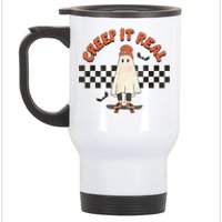 Funny Halloween Creep It Real Retro Skateboarding Ghost Stainless Steel Travel Mug